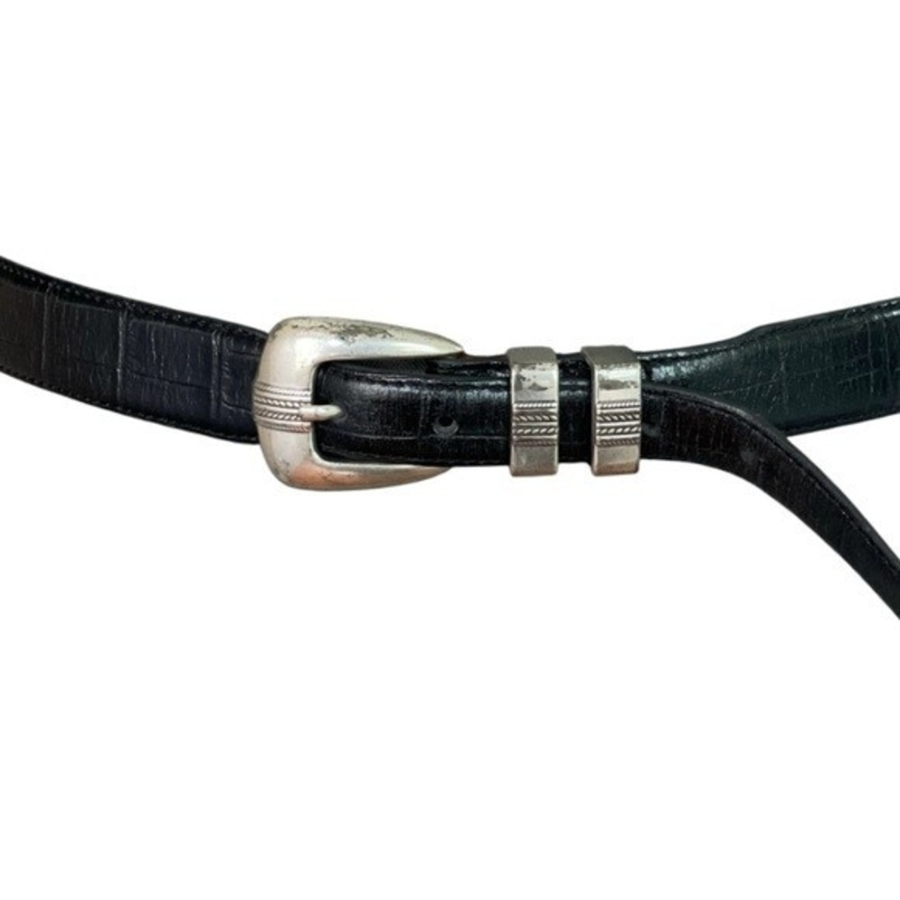 JOS A BANK Black Crocodile Texture Italian Leather Silver Buckle Dress Belt 40